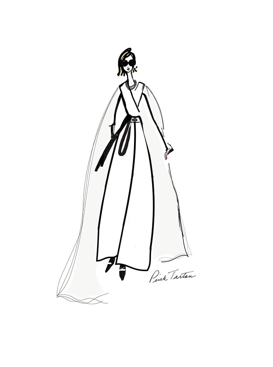 A sketch of a woman in a wedding dress.