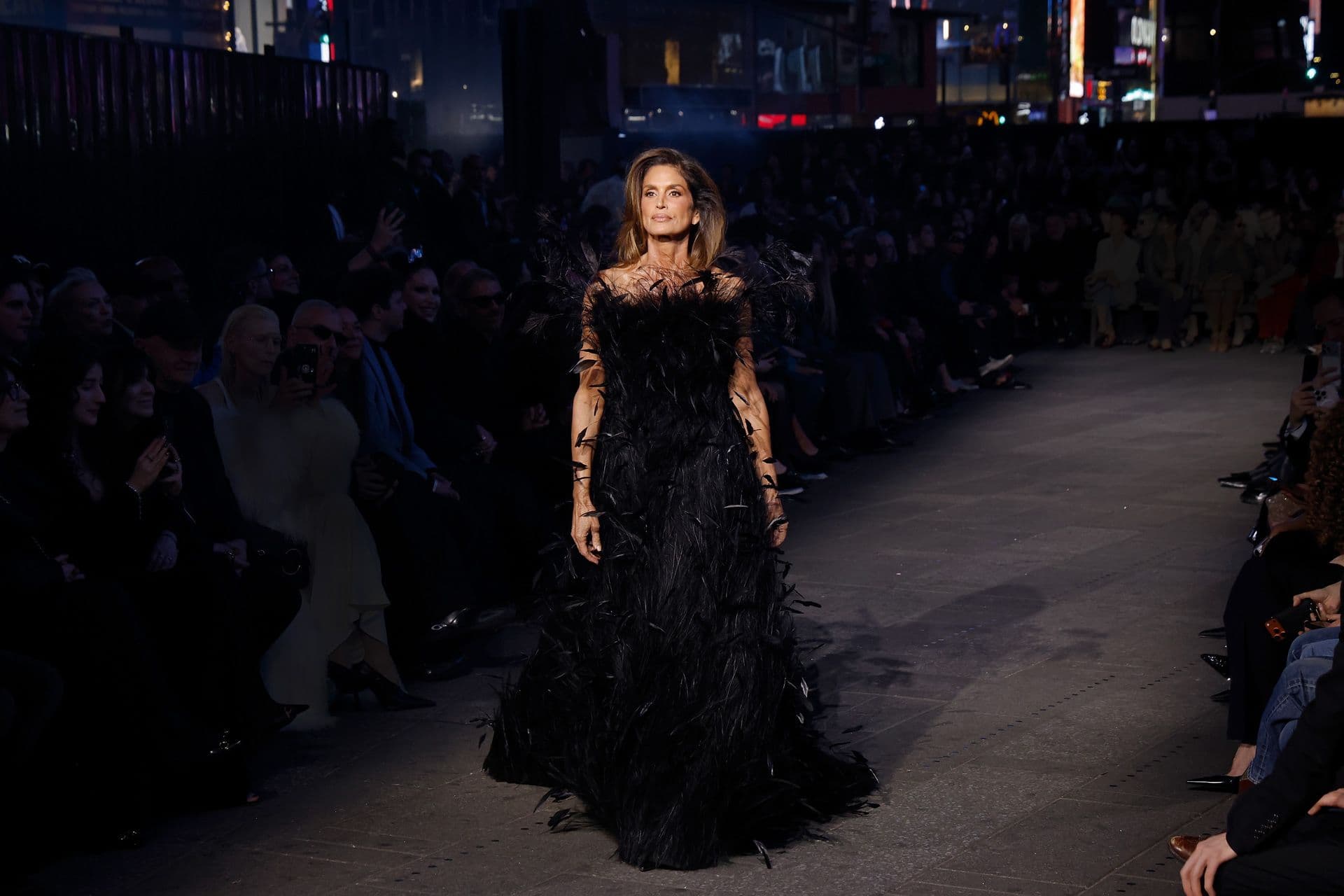 Cindy Crawford walks the runway at Guccicore: Gucci Cruise 2027 at Times Square, 2026. | Taylor Hill/Getty Images